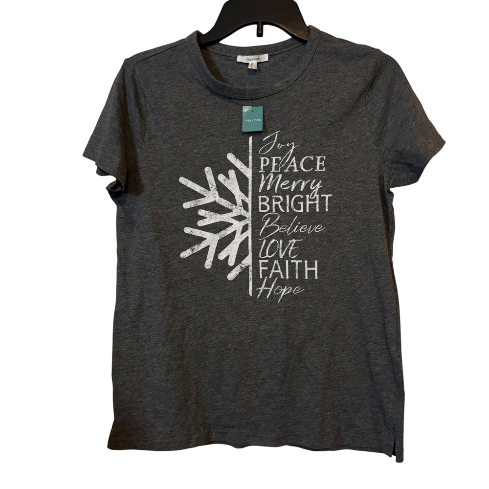 Maurice's Women's Graphic Tee Small NWT Holiday Snowflake Gray Short Sleeve